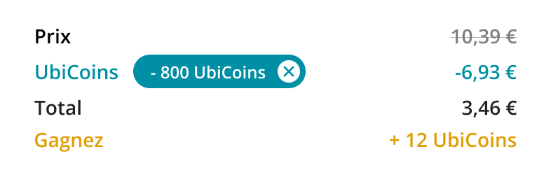 App Ubigi : détail du prix avec remise UbiCoins