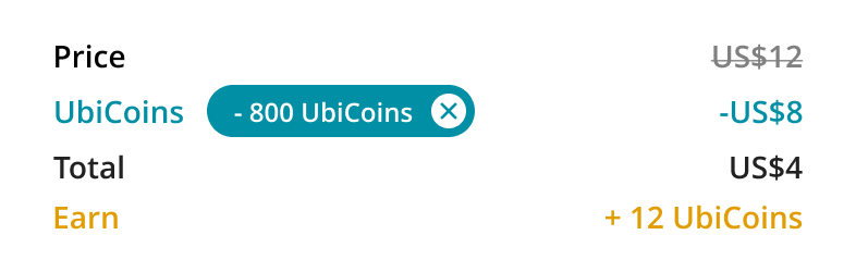 App Ubigi : détail du prix avec remise UbiCoins