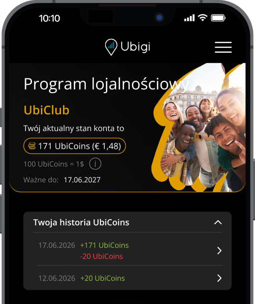 Application Ubigi : portefeuille de fidélité UbiClub et historique des UbiCoins