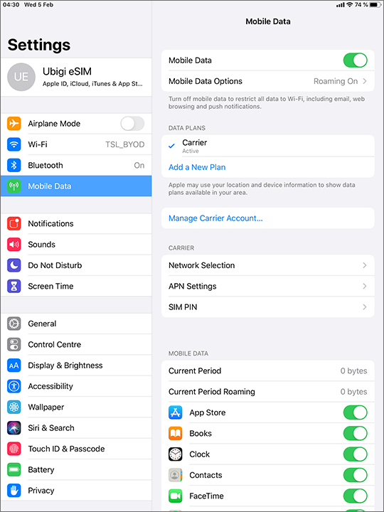 Installing an Ubigi eSIM profile on an iPad Mobile Devices