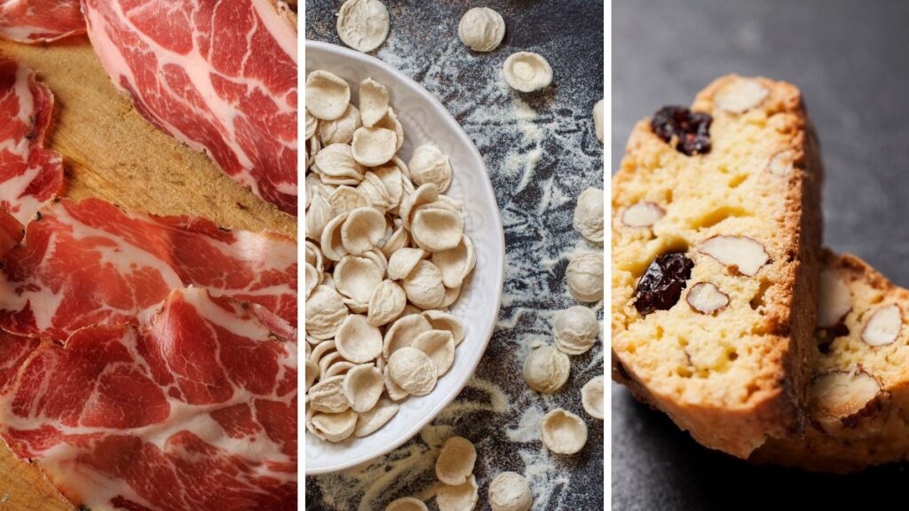 delicacies Italian products Rome prosciutto orecchiette biscotti