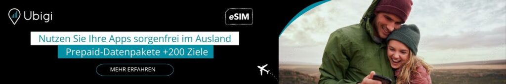 Ubigi eSIM-Datentarife für die Verbindung im Ausland
