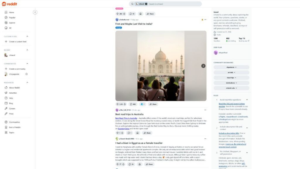 Visitez Reddit Travel pour obtenir des conseils avisés