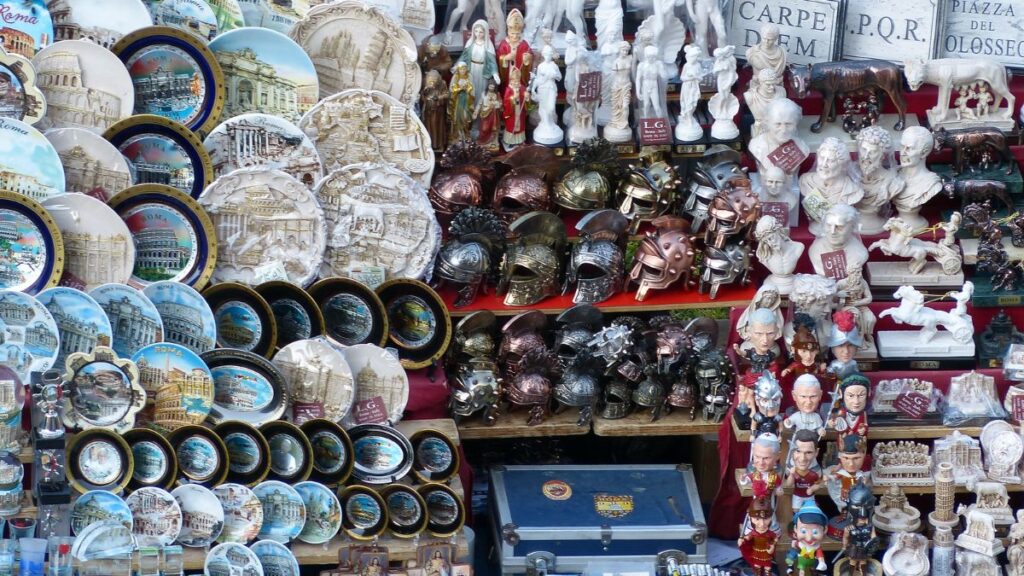 Where to buy souvenirs in Rome? You can buy the gladiator helmets in gift shops near Colosseum