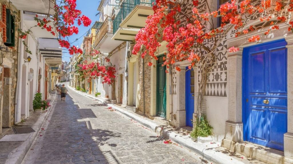 Explore the vibrant streets of Pyrgi in Chios Island, Greece