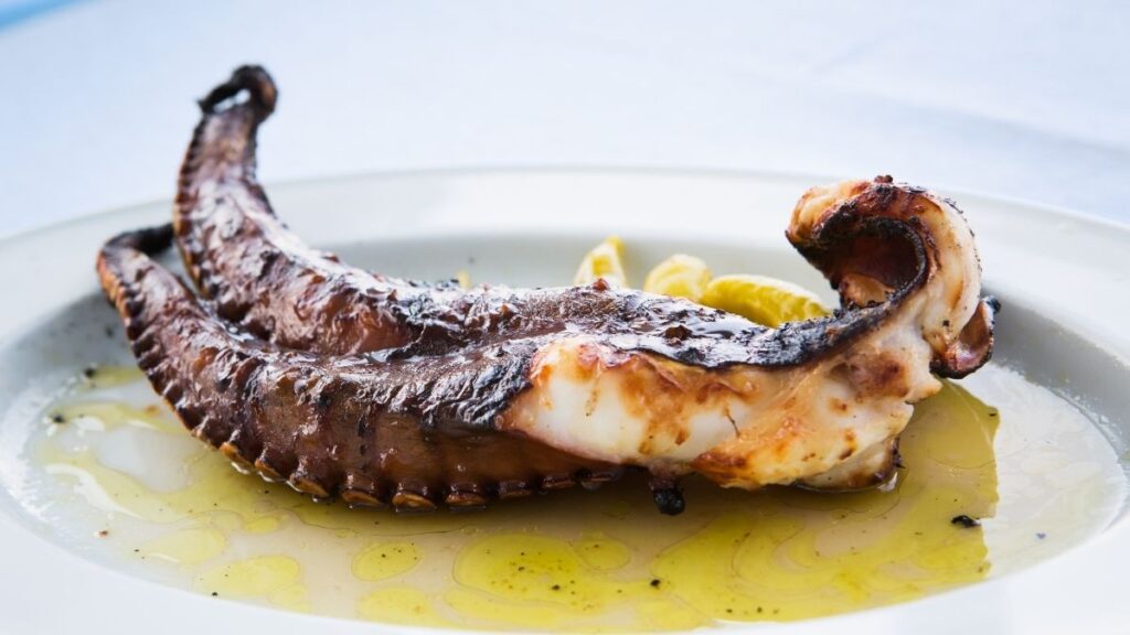 Grilled octopus in Greek in taverna