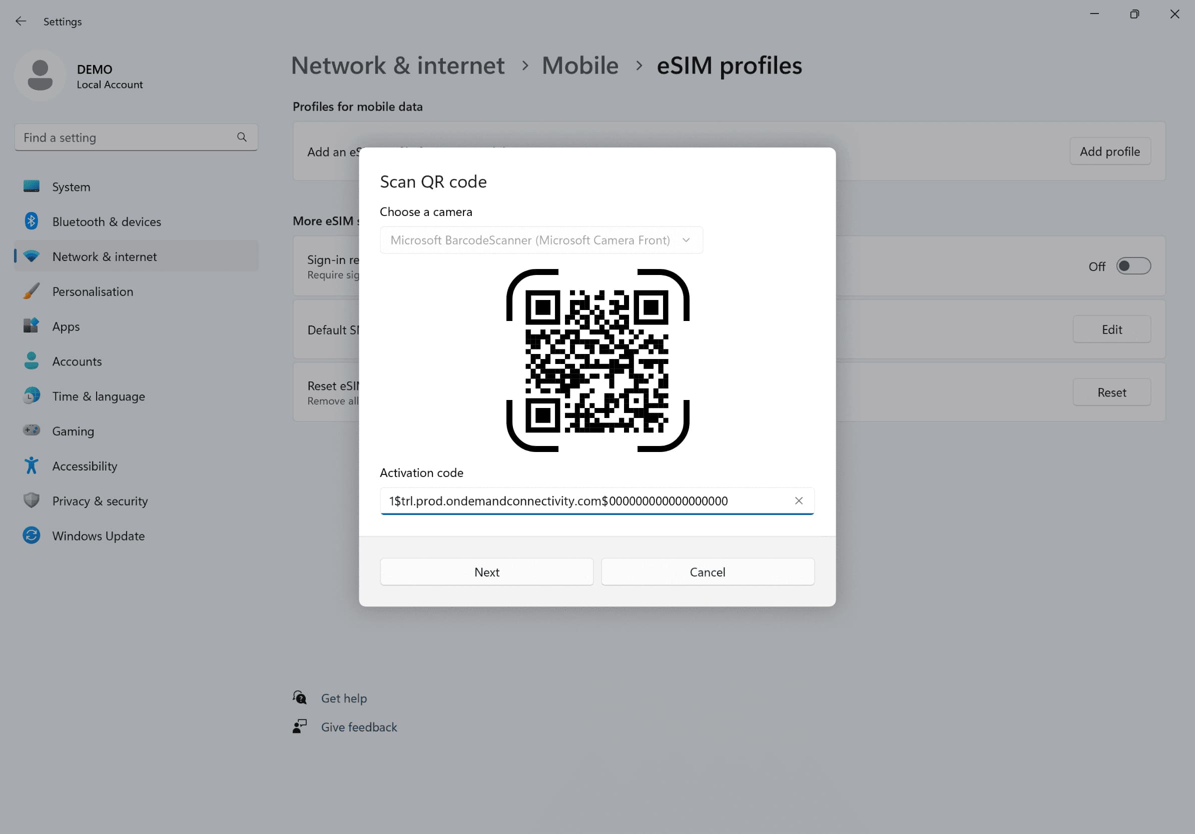 Step 2 - eSIM tutorial