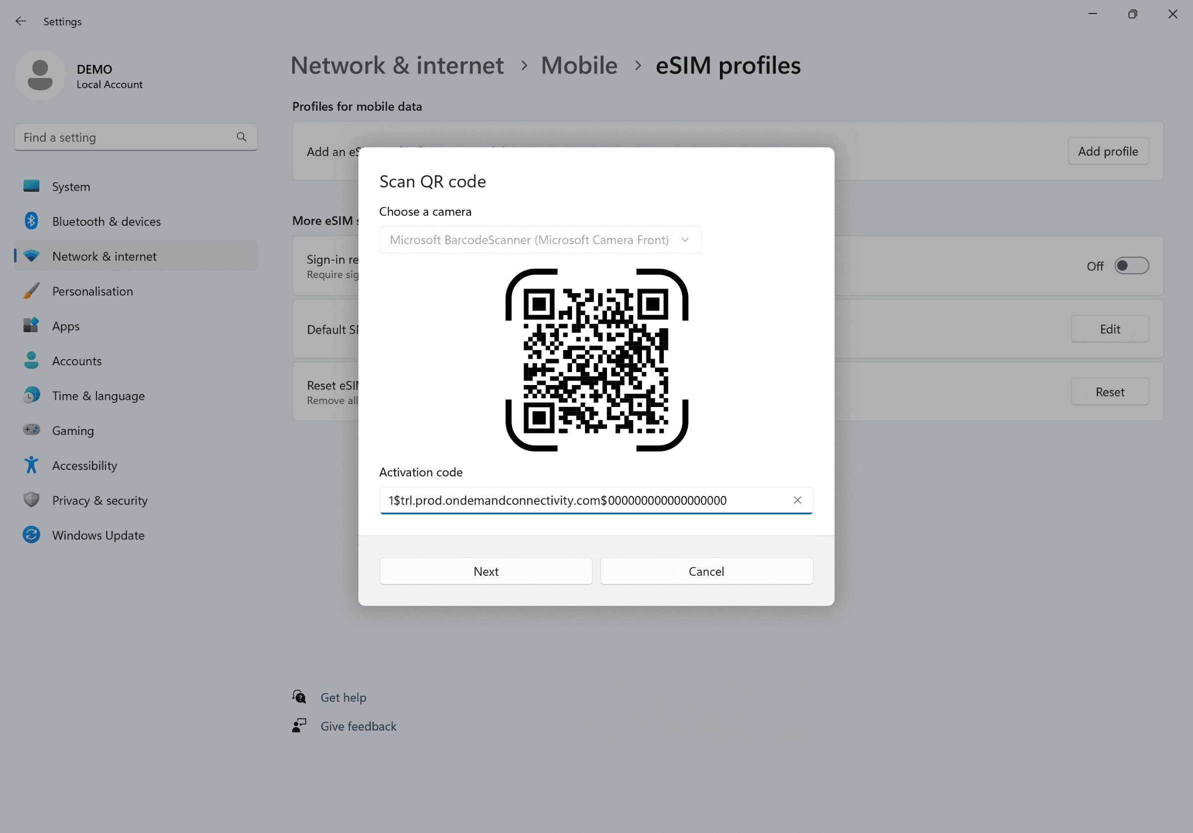 Step 2 - eSIM tutorial