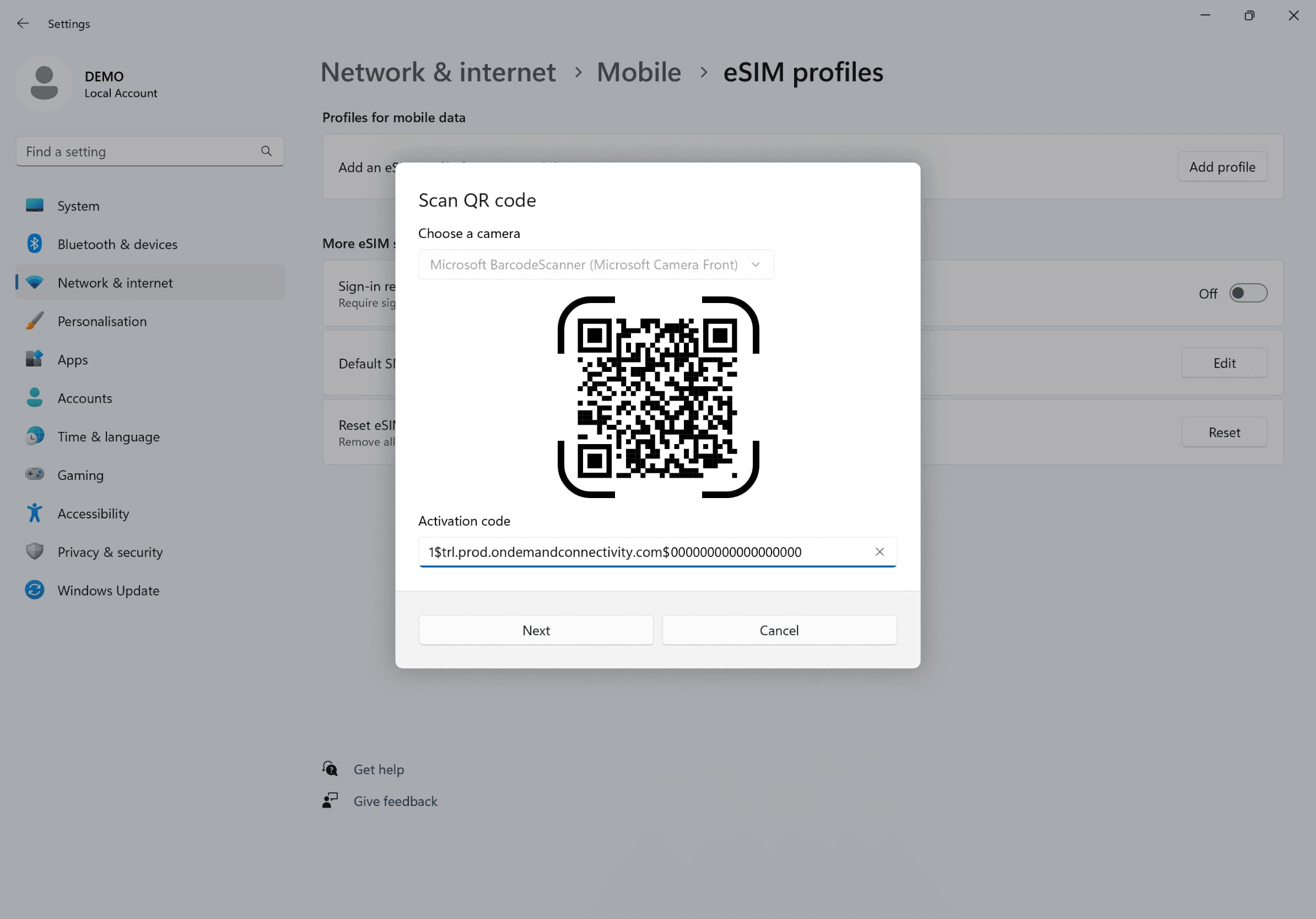 Step 2 - eSIM tutorial