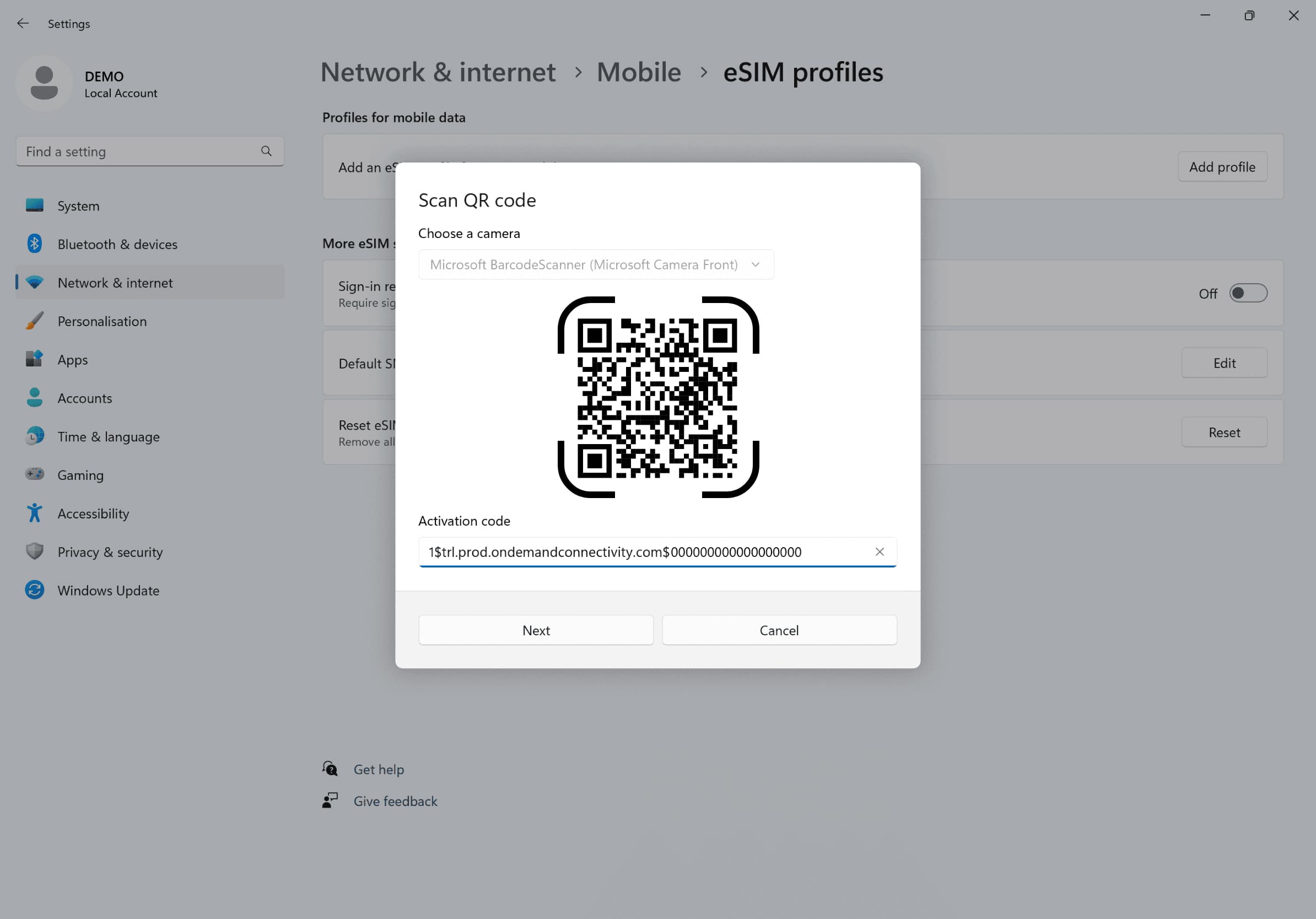 Step 2 - eSIM tutorial