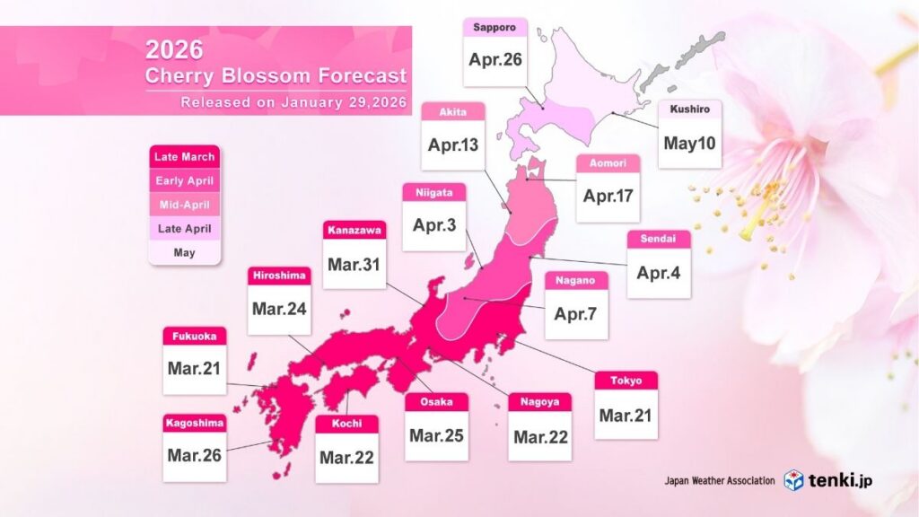 Previsiones publicadas por la Asociación Meteorológica de Japón